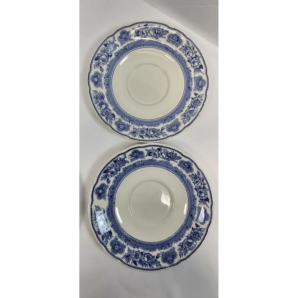 VTG Wedgwood Yale University Saucer Plates ONLY‎ Set of 4 Blue Transferware 6